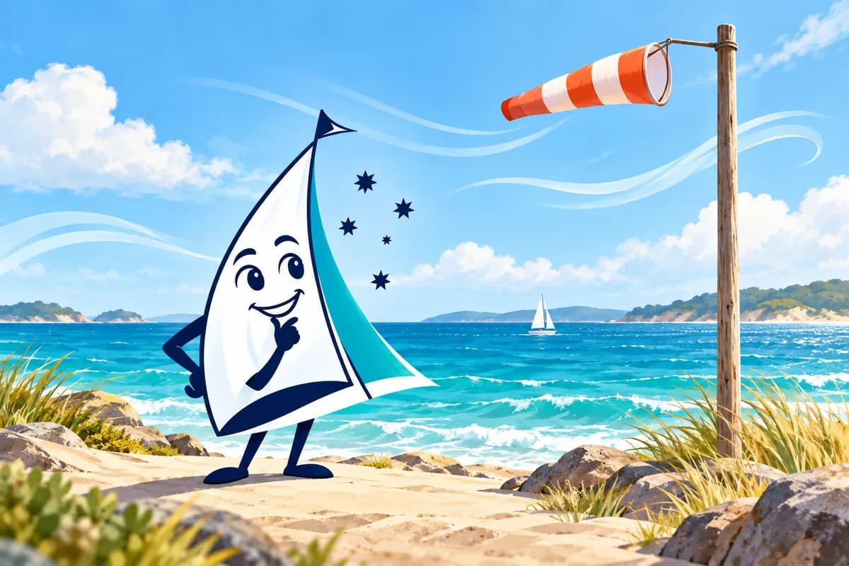 Saily observing a windsock beside the sea